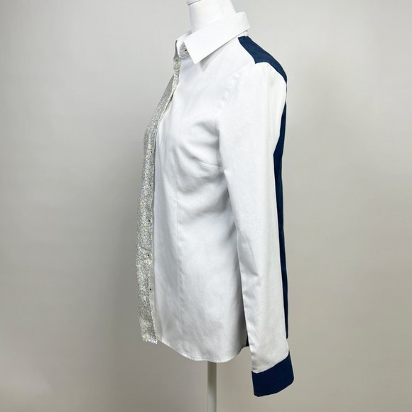 Original Custom Half-White Half-Flower Print Women's Shirt - Blue (Pre-Owned) - Picture 5 of 9